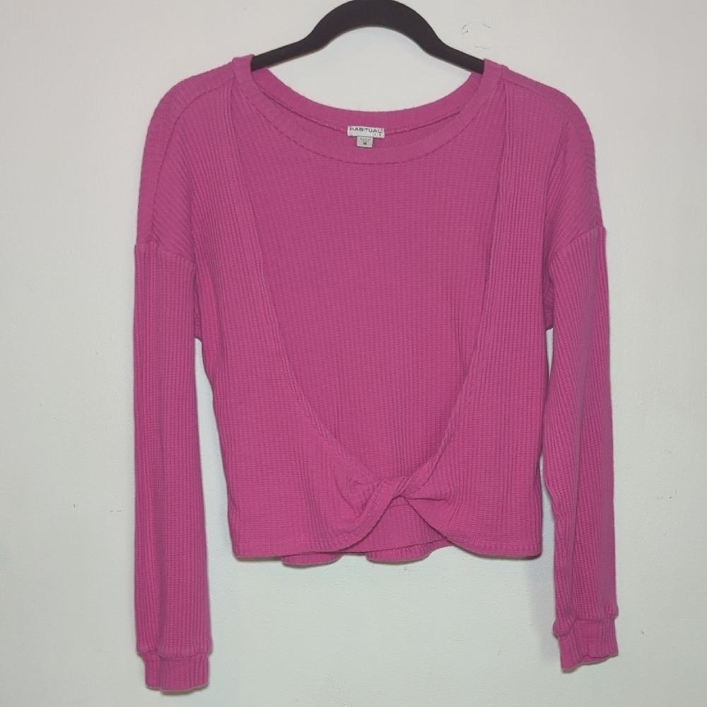 Habitual Kid Pink Twist-Front Waffle Knit Sweater Girls Size 16